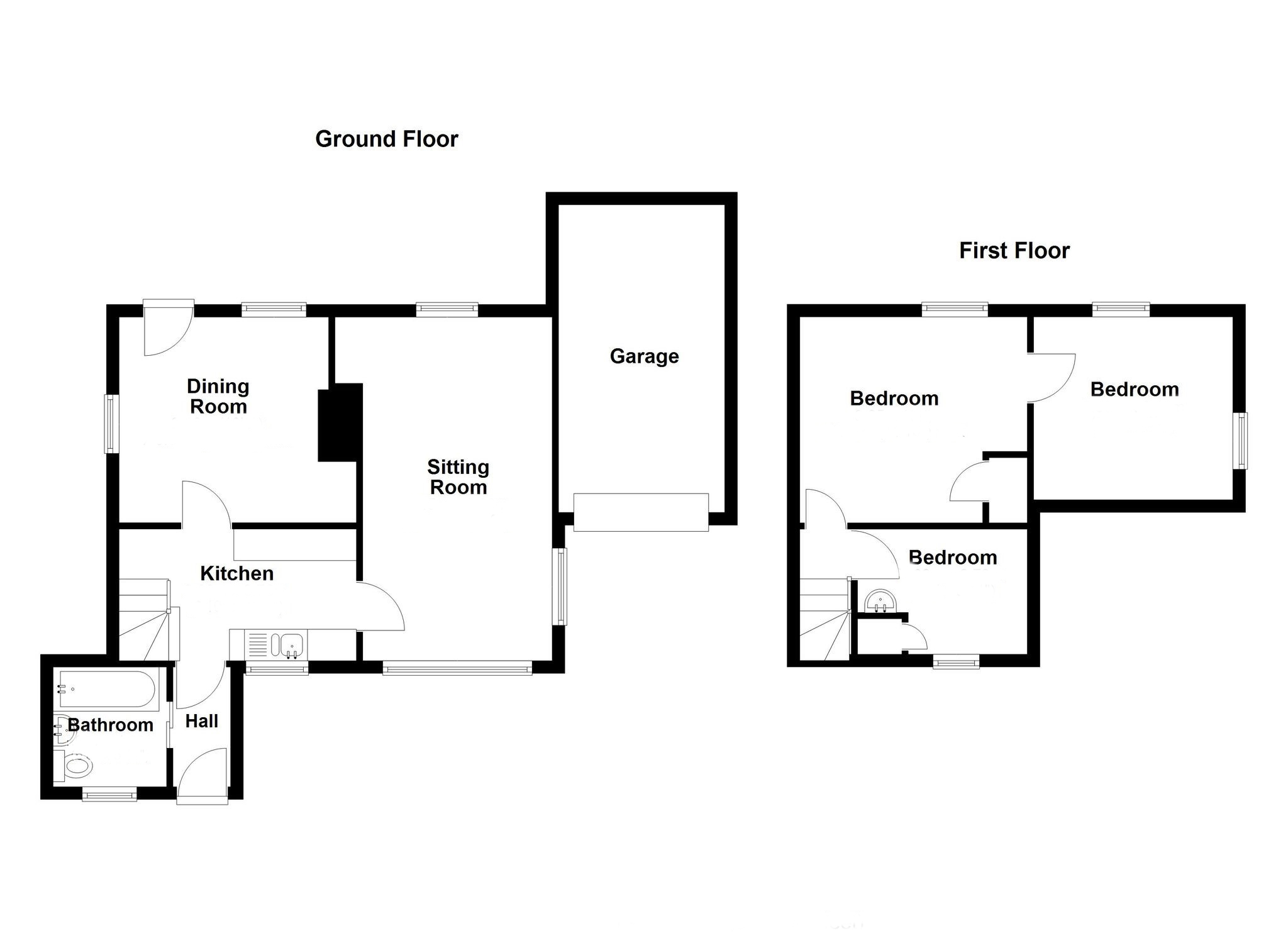 Lot: 120 - DETACHED COTTAGE IN MID-ESSEX VILLAGE LOCATION WITH POTENTIAL - Ground and First Floor Plan